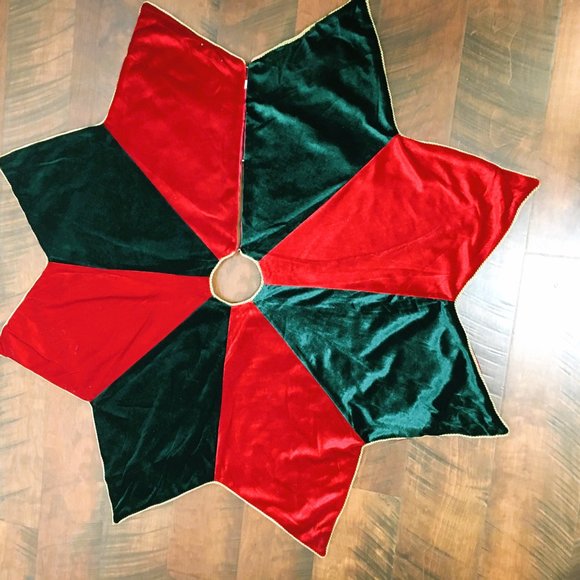CHRISTMAS  Tree Underskirt Flower Velvet Poinsettia Style - Picture 2 of 6